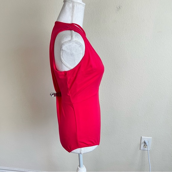 Hot Pink Harness Strappy Choker Plunge V-Neck Tank Bodysuit - Picture 5 of 11